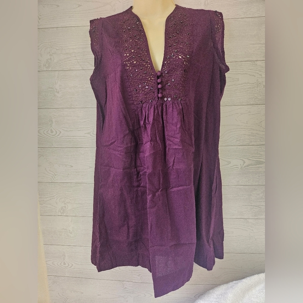 Free People -Women's XS Purple Sleeveless Tunic, Dress  Embroided